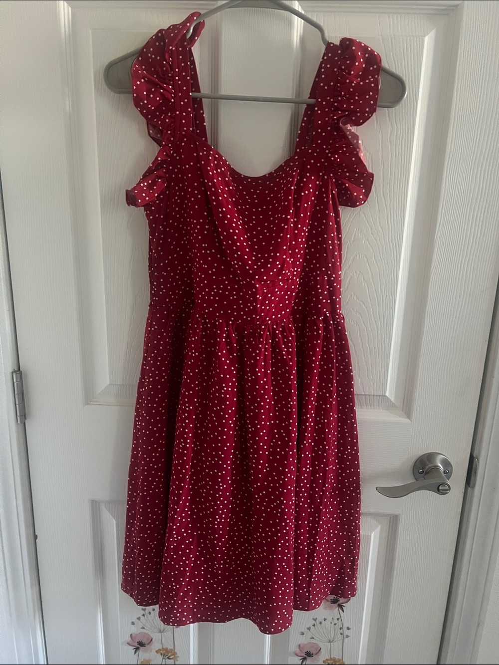 SHEIN Red Polka Dot Ruffle Strap Dress